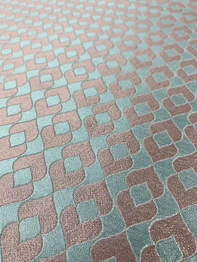 Art Deco Shiny Brocade - Dusty Rose / Seafoam Blue