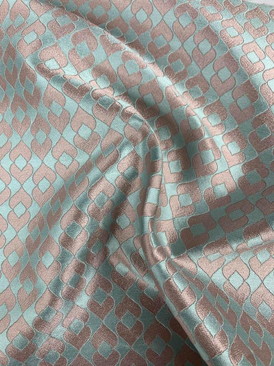 Art Deco Shiny Brocade - Dusty Rose / Seafoam Blue