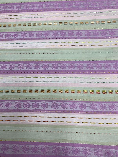 Horizontal Striped Brocade with Raffia Stitching - Purple / Pink / Taupe