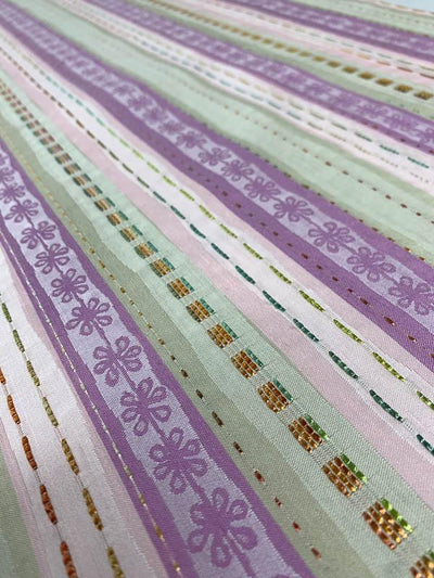 Horizontal Striped Brocade with Raffia Stitching - Purple / Pink / Taupe