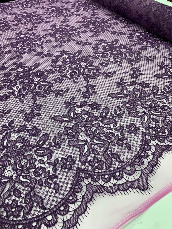 Pamella Roland Floral Embroidered Stretch Tulle - Purple | FABRICS ...