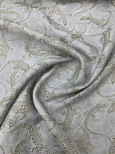 Lizards Textured Metallic Brocade with Fused Back - White / Ivory / Silver