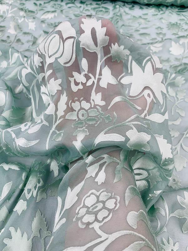 Floral Burnout Silk Chiffon - Sage | FABRICS & FABRICS – Fabrics & Fabrics