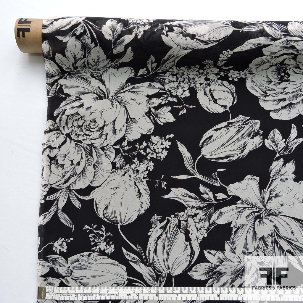 Floral Printed Silk Chiffon - Black/White – Fabrics & Fabrics