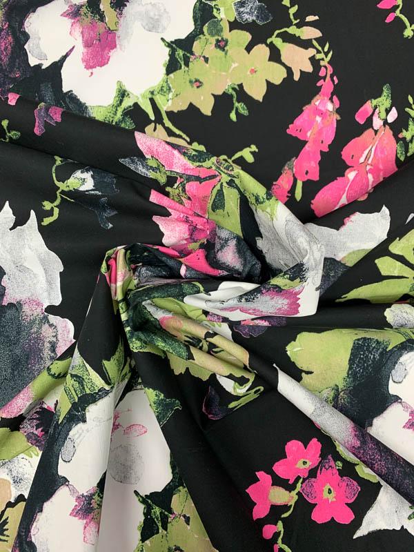 Bold Floral Printed Cotton Sheeting - Lime Green/Magenta/Black/Grey ...