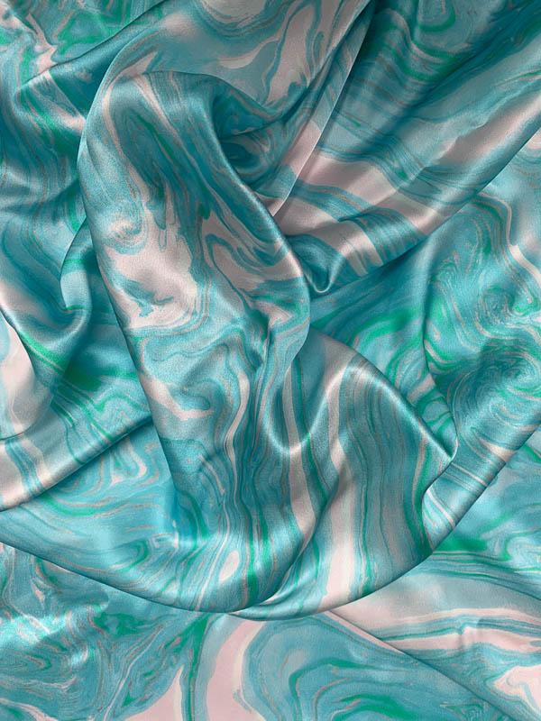 Marble Printed Silk Charmeuse - Sky Blue/Seafoam/White | FABRICS ...