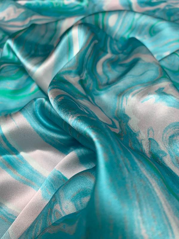 Marble Printed Silk Charmeuse - Sky Blue/Seafoam/White | FABRICS ...