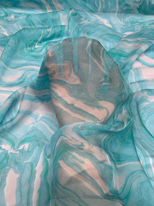 Marble Printed Silk Chiffon - Sky Blue/Seafoam/White | FABRICS ...