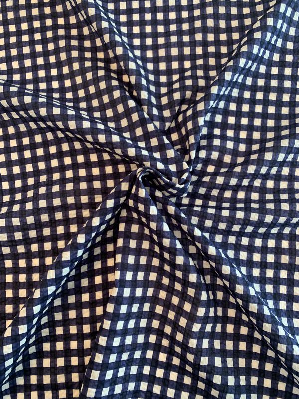 Gingham Check Seersucker Printed Cotton Voile - Navy/White | FABRICS ...