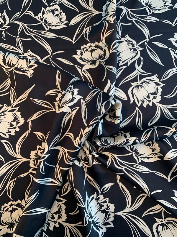 Ralph Lauren Floral Printed Italian Silk Crepe Back Satin - Black/Ivory ...