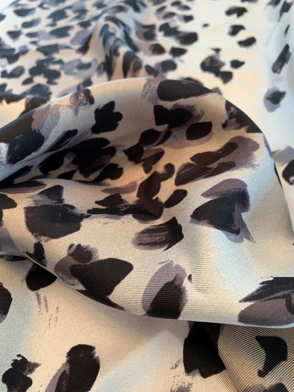 Painterly Spotted Animal-Like Printed Fine Silk Twill - Black/Grey/Tan ...