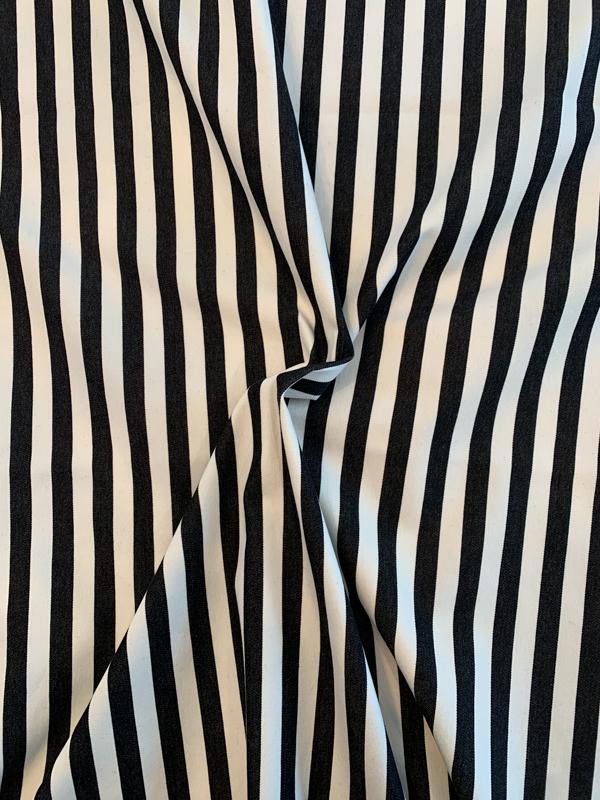 Vertical Striped Stretch Cotton Denim - Black/White | FABRICS & FABRICS ...