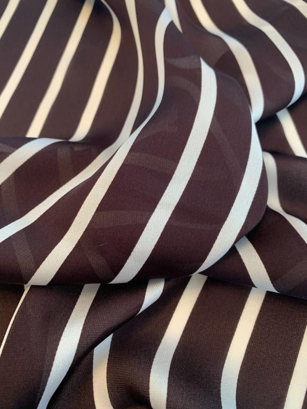 Vertical Striped Printed Silk Georgette - Brown/White | FABRICS ...