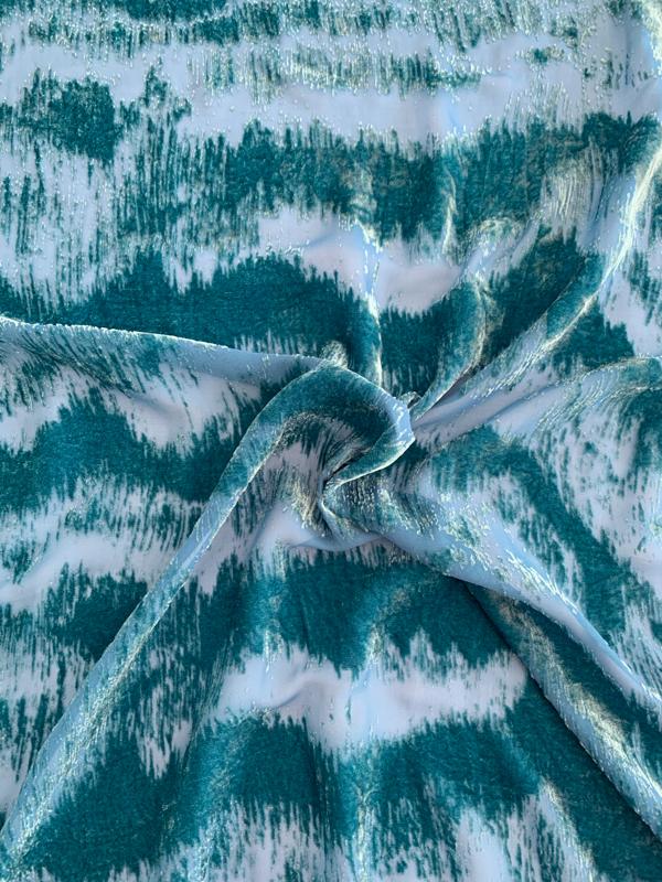 Italian Abstract Wavy Cut Velvet - Teal | FABRICS & FABRICS – Fabrics ...