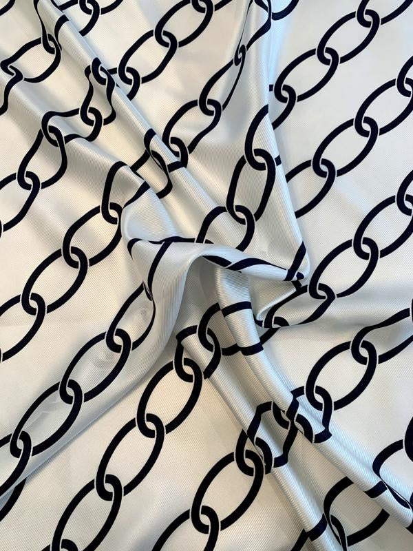 Diagonal Chain Links Printed Silk Twill - Ivory/Navy | FABRICS ...