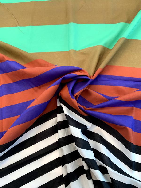 Horizontal Striped Printed Cotton Voile Panel - Multicolor | FABRICS ...
