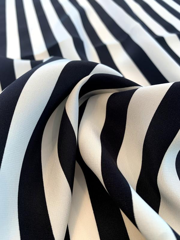 Vertical Striped Printed Silk Charmeuse Panel - Black/Ivory | FABRICS ...