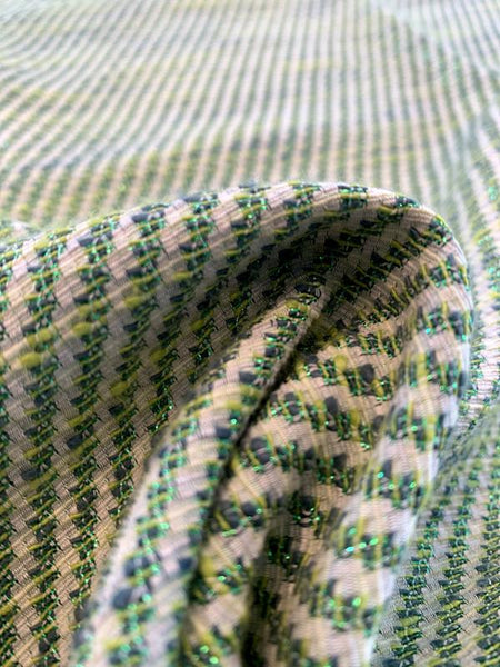 Italian Diagonal Striped Pattern Cotton Suiting with Lurex - Teal/Green ...