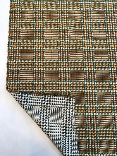 Italian Double-Sided Large Scale Glen Plaid Cotton Blend Jacquard Brocade - Orange / Bronze / Teal / Off-White