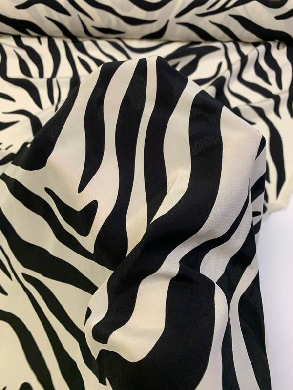 Zebra Pattern Printed Silk Crepe de Chine - Black / Ivory | FABRICS ...