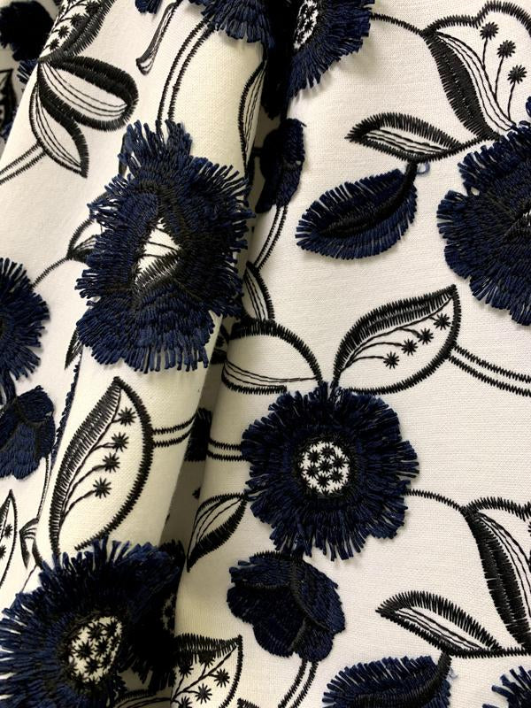 Lela Rose Floral Embroidered Poly Ponte Knit - Navy/White/Black ...