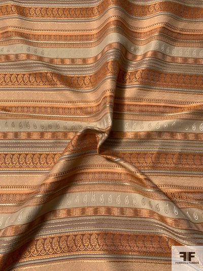 Made in France Multi-Patterned Striped Brocade - Orange / Tan / Brown