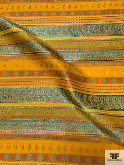 Made in France Multi-Patterned Striped Brocade - Orange / Teal / Purple / Pink