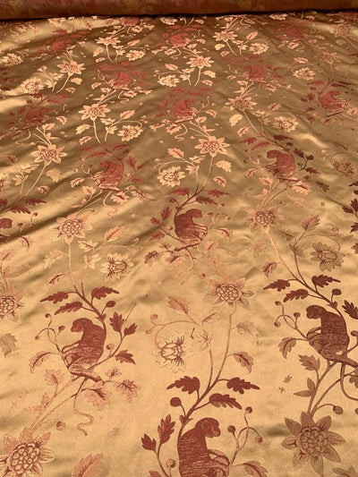 Monkeys on Vines Silk Satin Brocade - Tan-Gold / Mauve