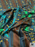Linear Design Bohemian Printed Silk Jersey Knit - Brown / Green / Turquoise / Blue