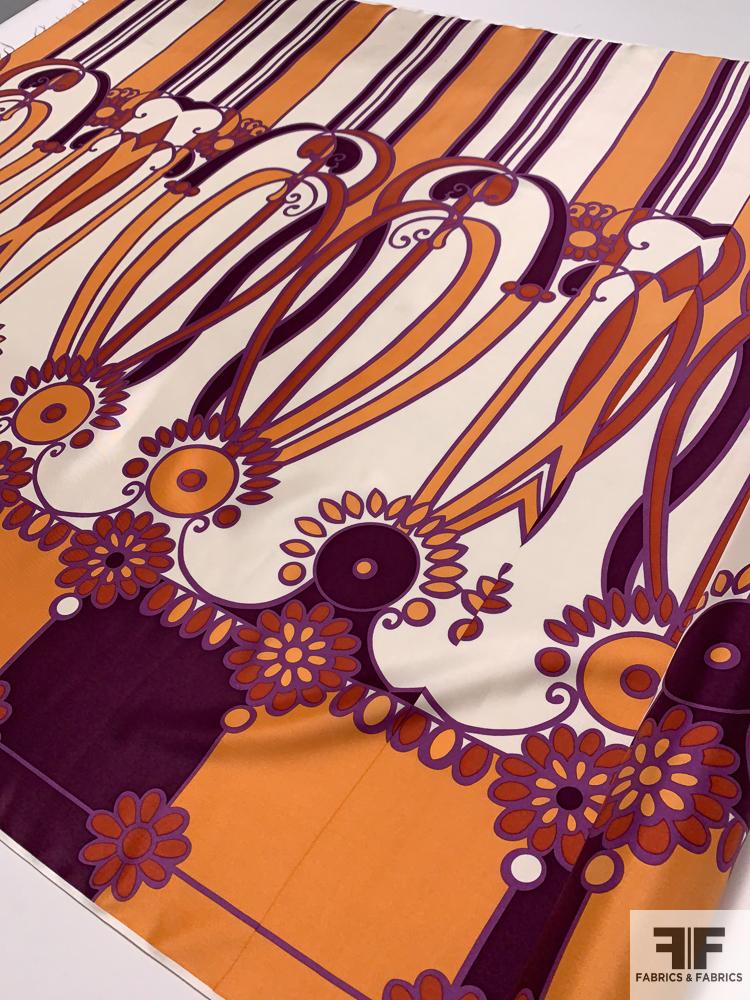 Groovy 80s Floral Printed Silk Twill Panel - Orange / Plum / Purple ...