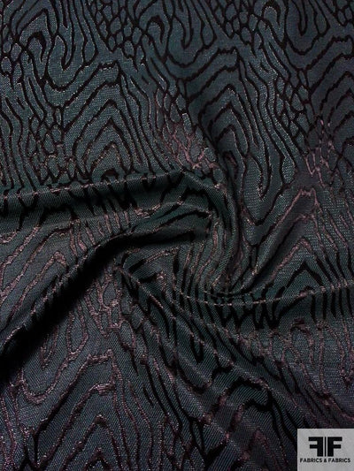 Wood Grain Pattern Slightly Textured Brocade - Teal-Grey / Black