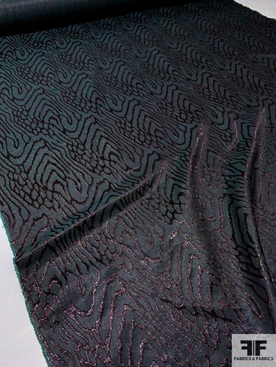 Wood Grain Pattern Slightly Textured Brocade - Teal-Grey / Black