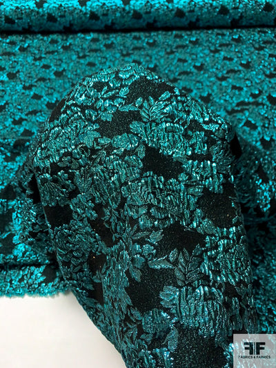 Made in France Cloque Floral Metallic Brocade - Icy Teal / Black