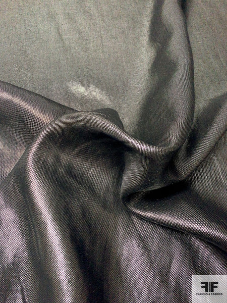 Italian Black Linen with Metallic Silver Foil Print | FABRICS & FABRICS ...