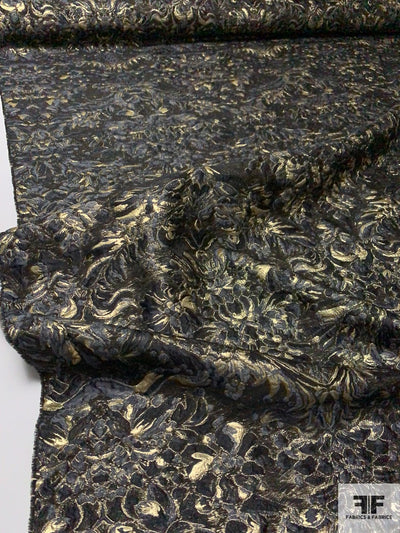 Pamella Roland Italian Regal Design Textured Metallic Brocade - Black / Gold / Grey