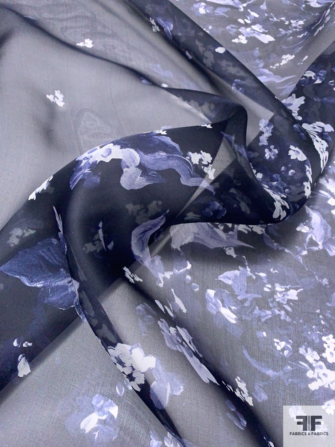 Pamella Roland Floral Border Printed Fine Satin Face Organza - Navy ...