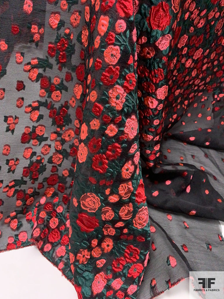 Italian Pamella Roland Floral Fil Coupé Textured Silk Gauze-Gazar Panel ...