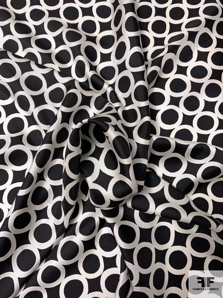 Circles Grid Printed Silk Twill - Black/Off-White | FABRICS & FABRICS ...