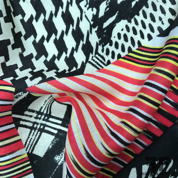 Red/Black/Yellow Abstract Patterned Linen - Fabrics & Fabrics