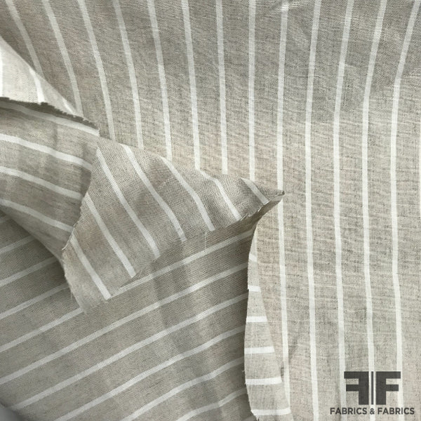 Beige/White Classic Striped Linen - Fabrics & Fabrics