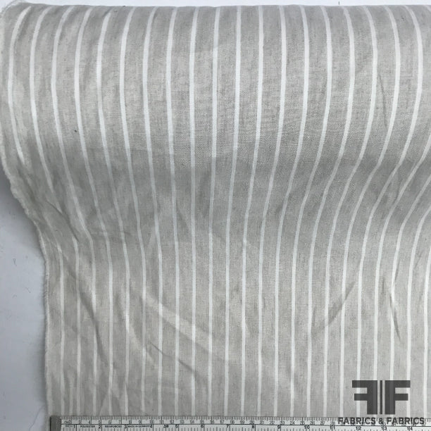 Beige/White Classic Striped Linen - Fabrics & Fabrics