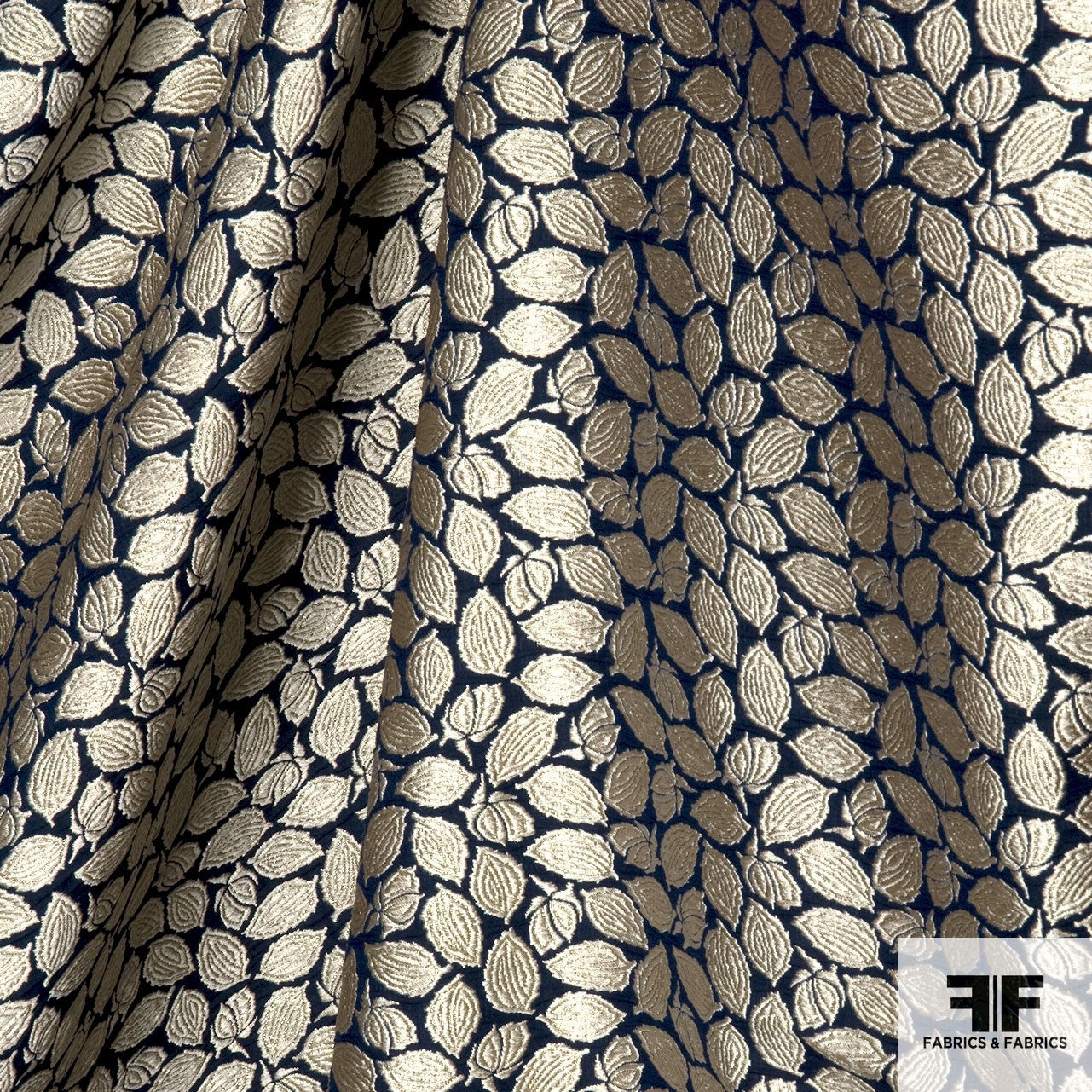 Metallic Gold Navy Floral Brocade Fabrics Fabrics