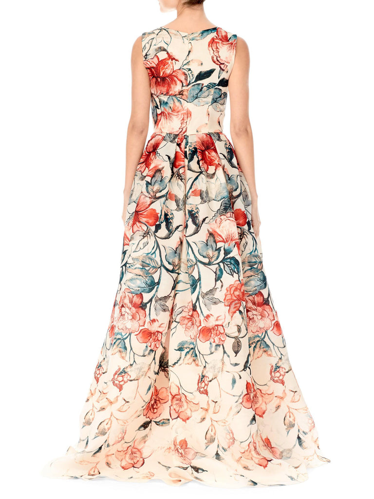 Carolina Herrera Floral Printed Silk Gazar Panel - Rust / Teal / White ...