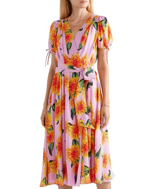 Carolina Herrera Floral Printed Silk Georgette - Pink/Yellow/Oranage ...