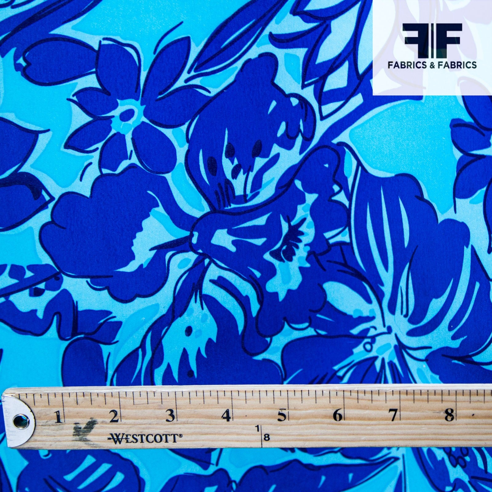 Tropical Floral Printed Charmeuse - Blue