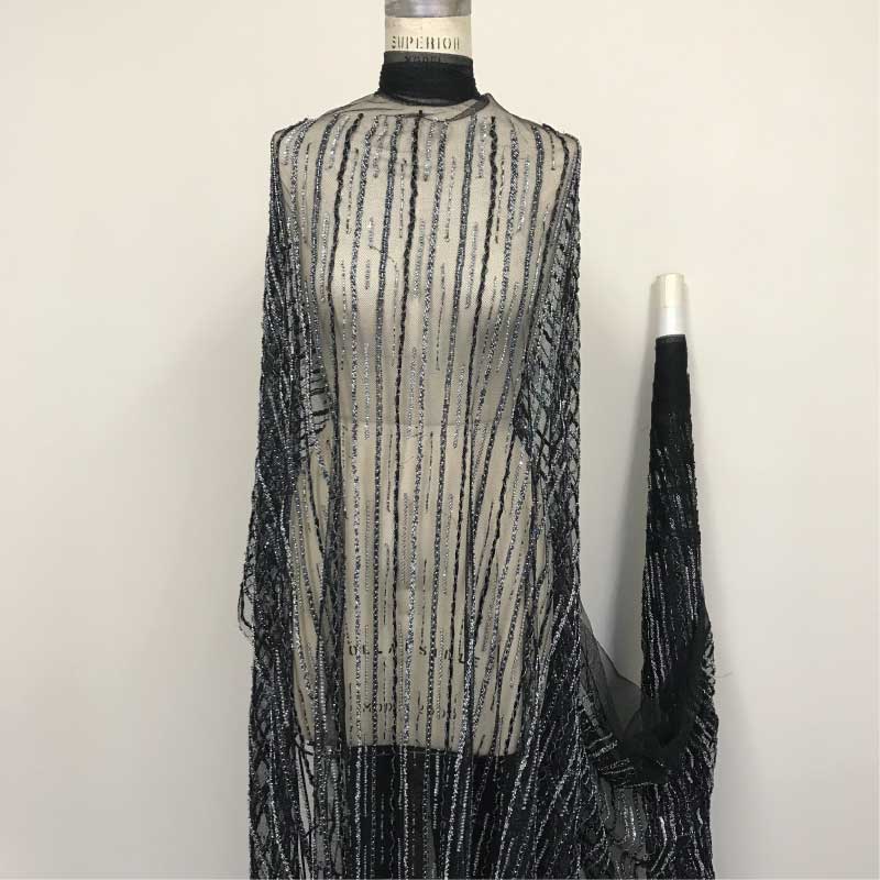 Couture Intricately Hand-Beaded Netting - Silver/Black/Multicolor ...