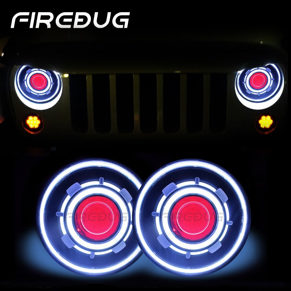 Firebug 7 Inch LED Headlights with Halo Blue Angel Eye & Red Demon Eye –  Firebugmoto