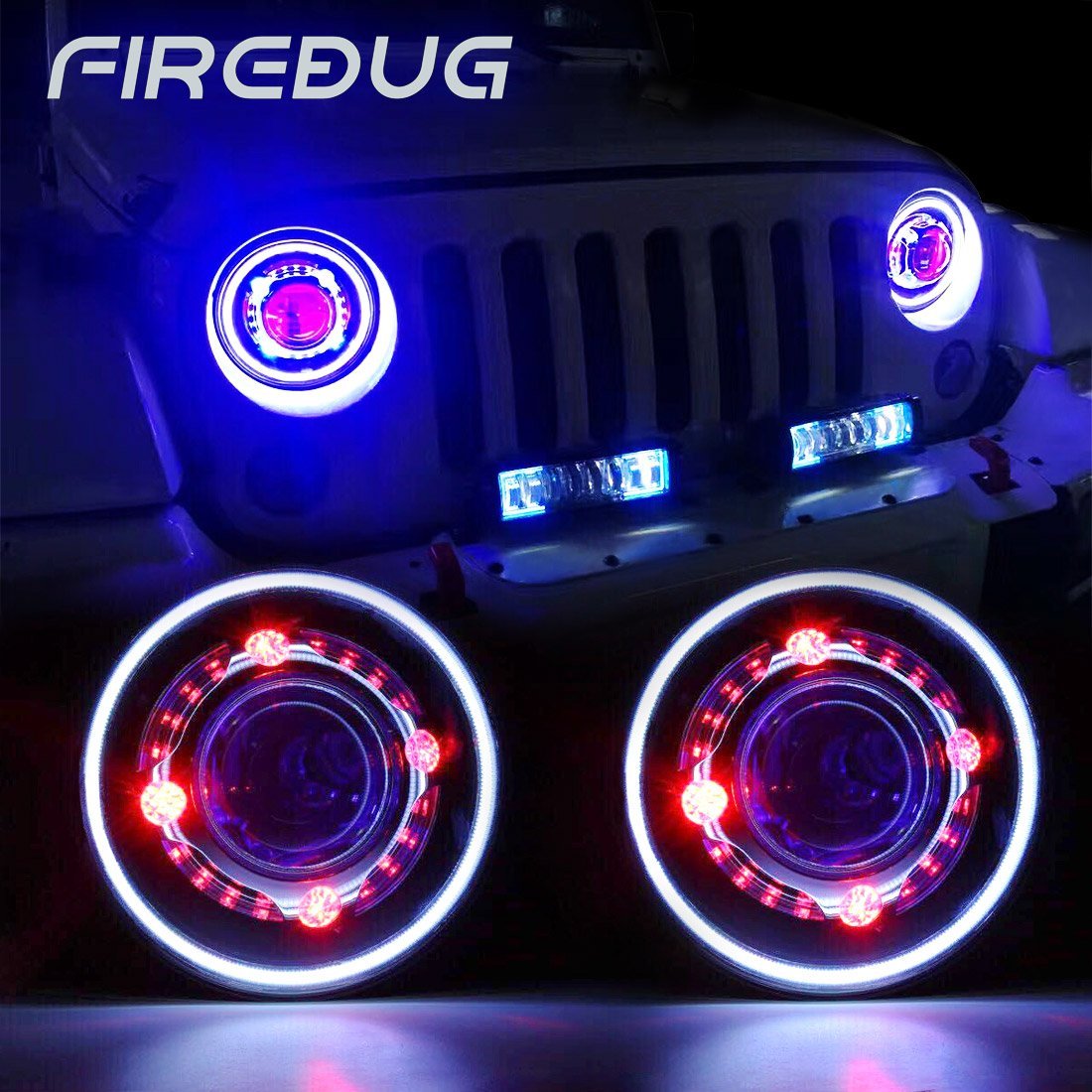 Firebug 7 Inch LED Headlights with Halos & Red Demon Eye for Wrangler –  Firebugmoto