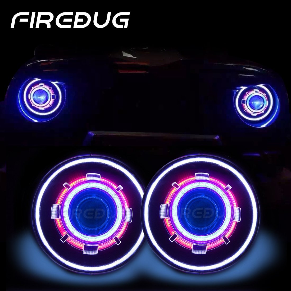 Firebug 7 Inch LED Headlights with Halos & Blue Demon Eye for Wrangler –  Firebugmoto