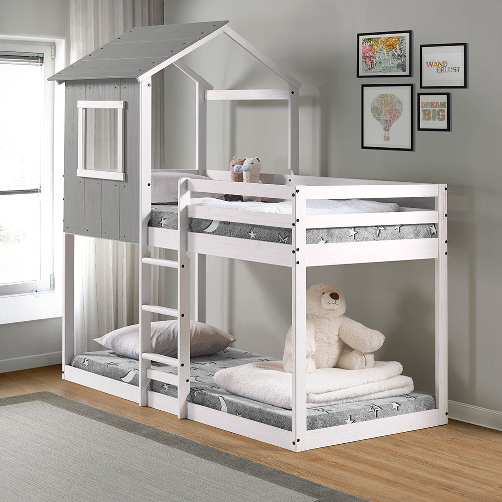 Tree House Bunk Bed – Rustic Dark Grey with White Frame